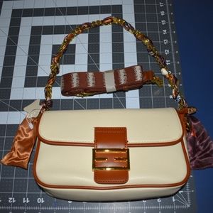 Cream and Brown Handbag with scarf strap